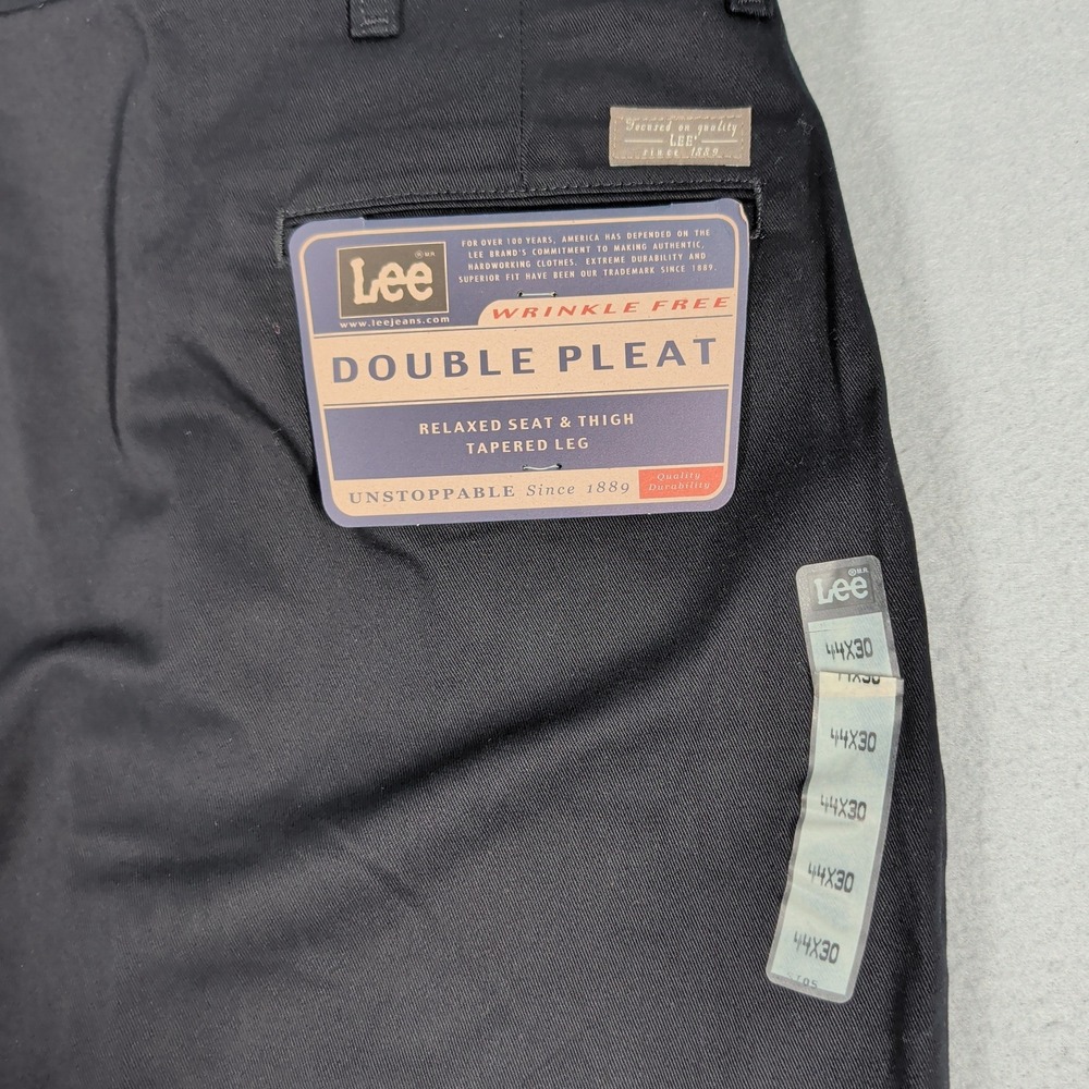 Lee Pants Mens 44x30 Black Double Pleat 4141001 NWT Relaxed‎ Fit Tapered - Picture 9 of 13